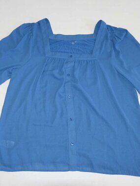 Loft Women's Square Neck Blouse Size XL NWT Blue Long Sleeves Light Weight